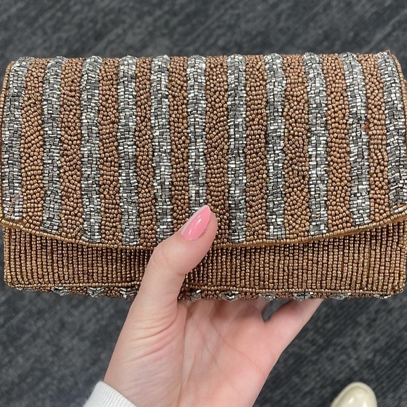 SOLD Anthropologie stripe beaded clutch with gold chain - Picture 2 of 2